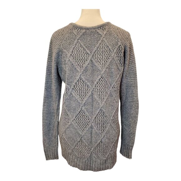 AMERICAN EAGLE SZ M Womens Cotton/Wool Blend Diamond Pattern Knit Sweater Gray - Picture 8 of 11